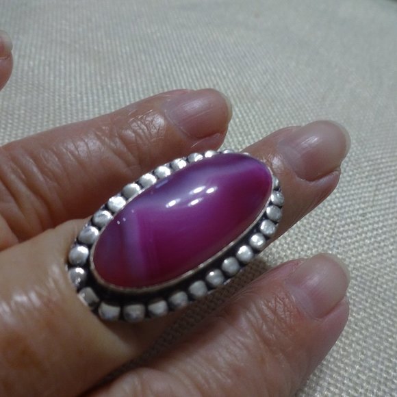 Gorgeous "PINK BOTSWANA AGATE" Handmade Sterling Ring Size 7.5 #344B - Picture 1 of 3